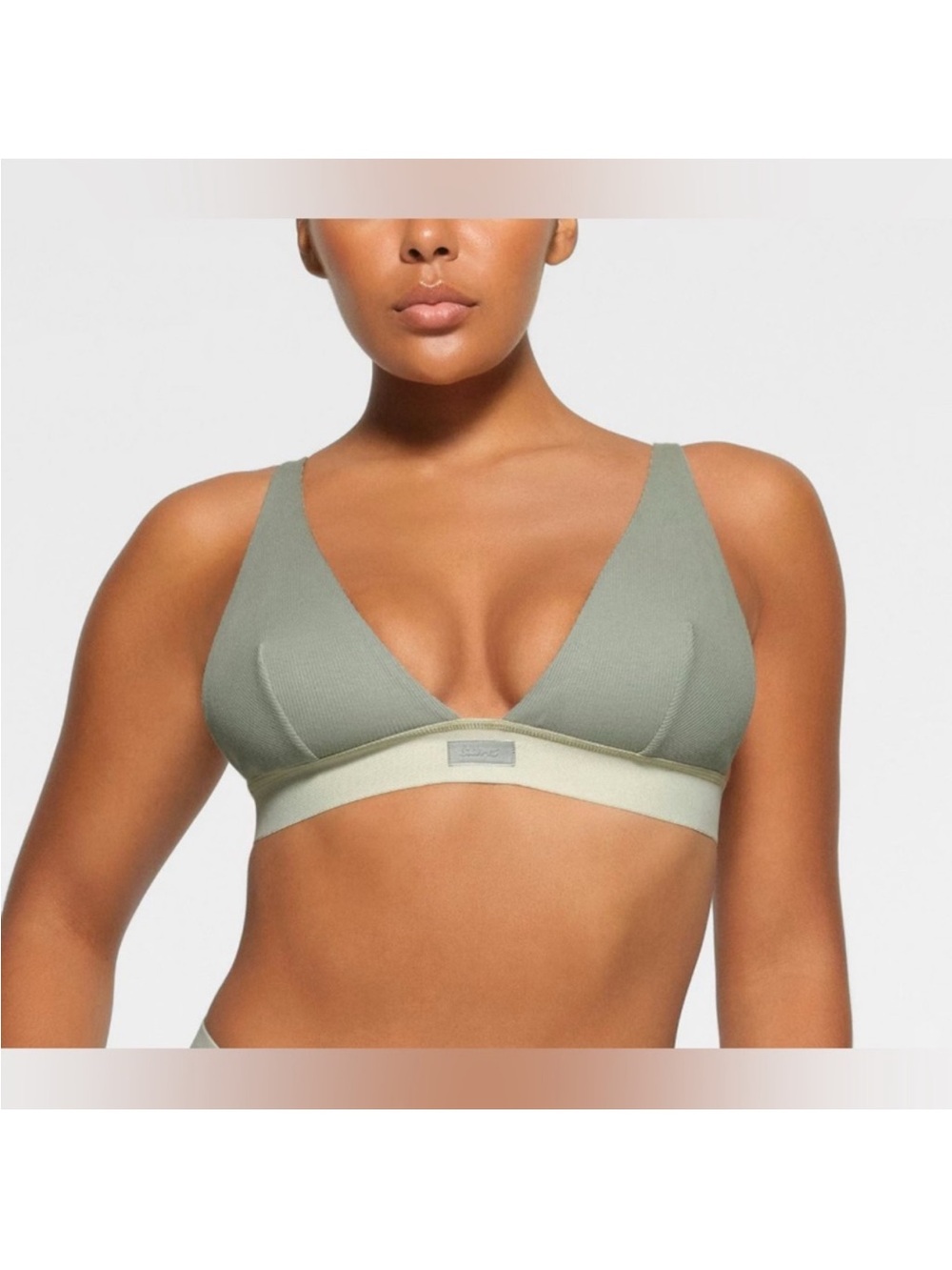 NWT SKIMS Soft Cotton Rib Plunge Bralette Smoke Grey XL